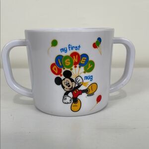 My First Disney Mug Vintage Childs Cup Mickey Mouse Double Handle White Plastic
